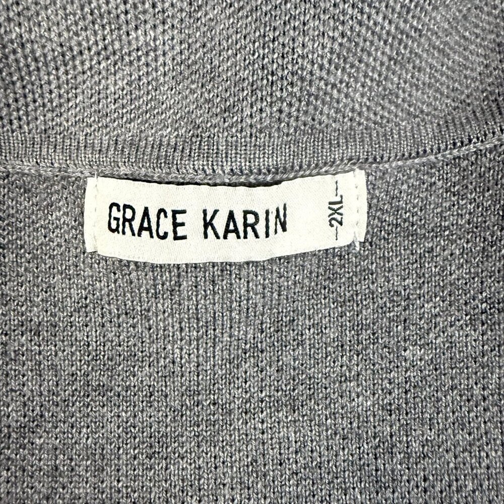 Grace Karin Sweater Womens 2XL Gray Open Front Longline Cardigan Coatigan Knit‎ - Picture 5 of 9